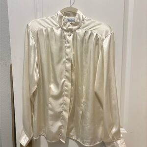 Vintage Notations High Neck Ivory Satin Blouse 8